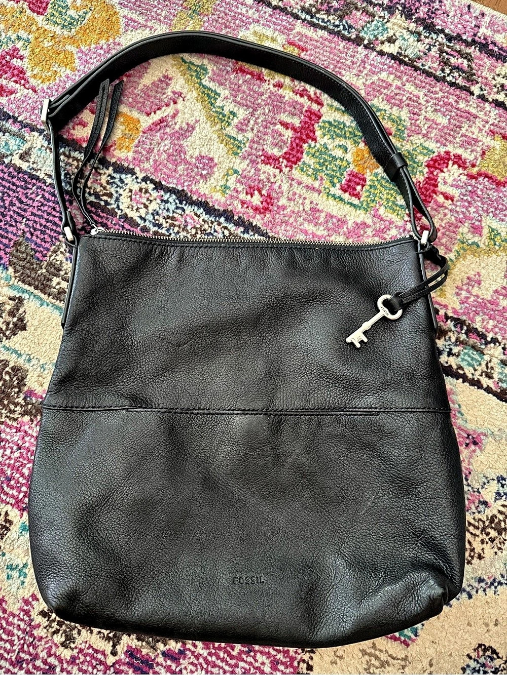 Black leather Fossil Margot hobo bag/purse with key charm
